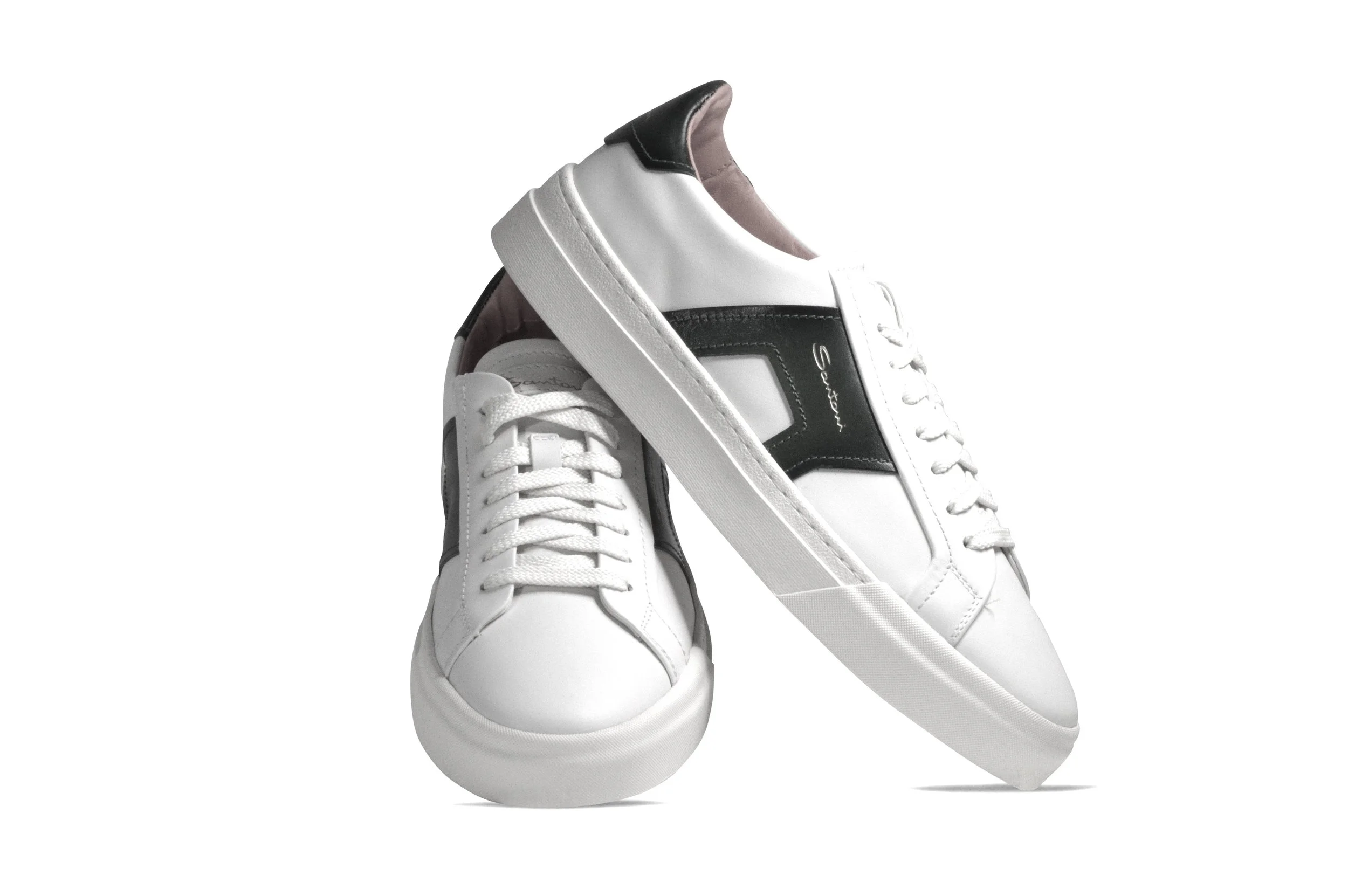 Santoni white and black leather sneakers santoni sneakers Santoni